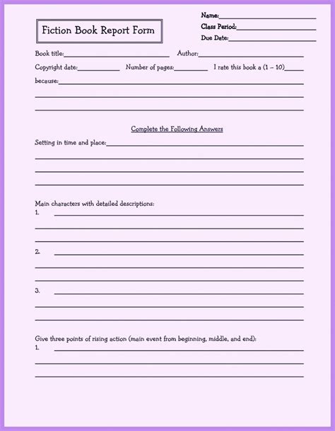 9th grade high school book report template